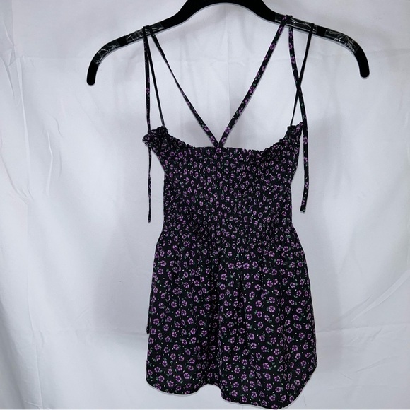 Express Blouse Halter Top Micro Floral Sleeveless Shirred Elastic Waist Shirt - Picture 3 of 9
